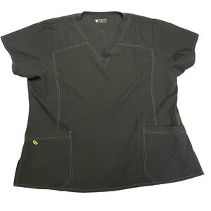 Four Stretch Womens Scrub Top Black V Neck Short Sleeve Pockets Size 2X